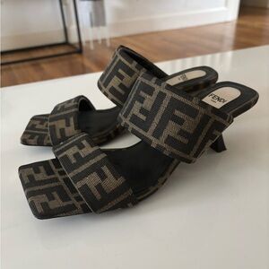 Fendi Black and Brown Women's Heeled Sandals